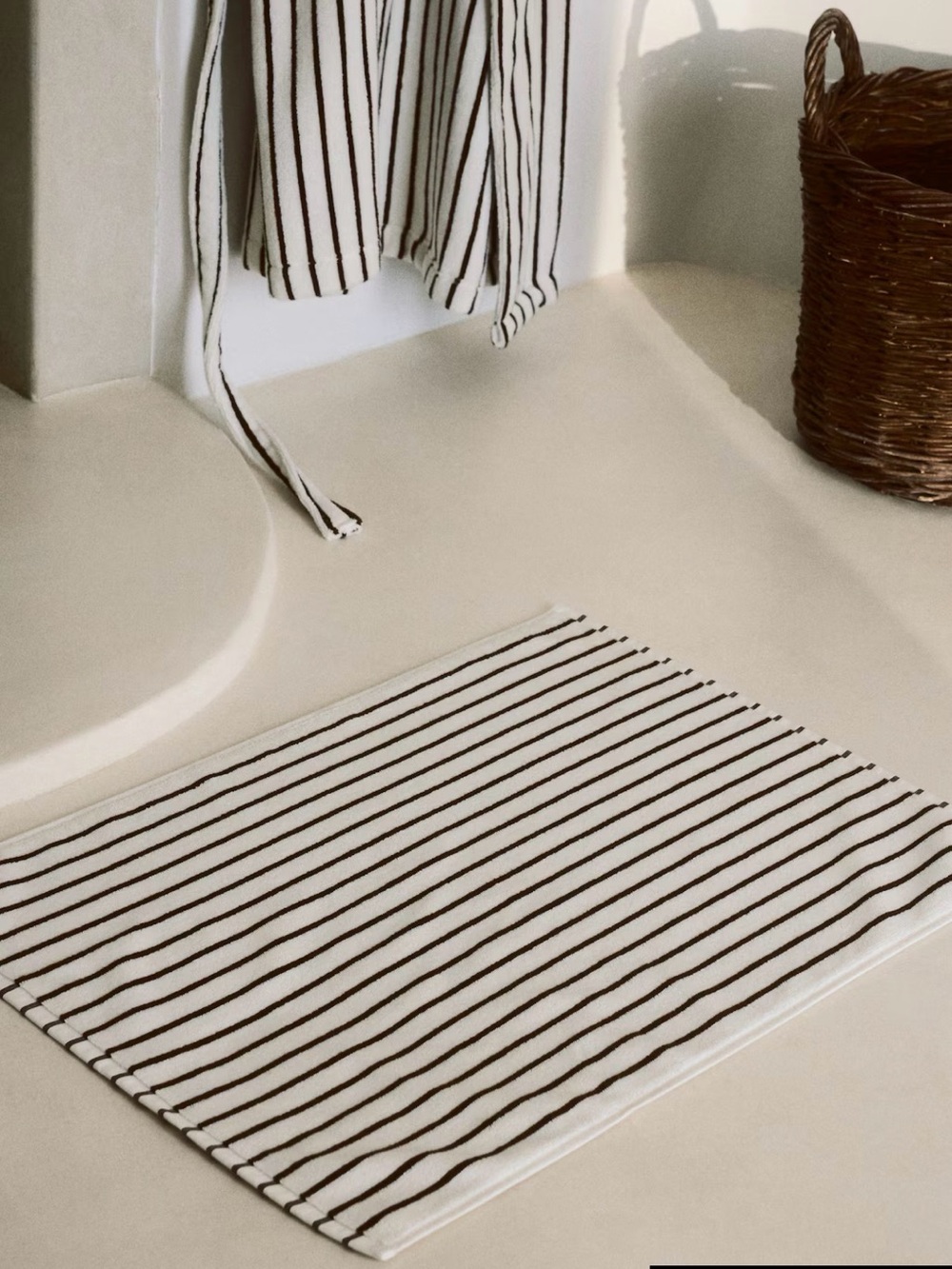 H&M Striped Cotton Bath Mat in Cream and Black